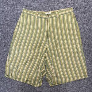 Vintage GAP Mens Green & Yellow Striped Linen-Cotton Shorts Size 33